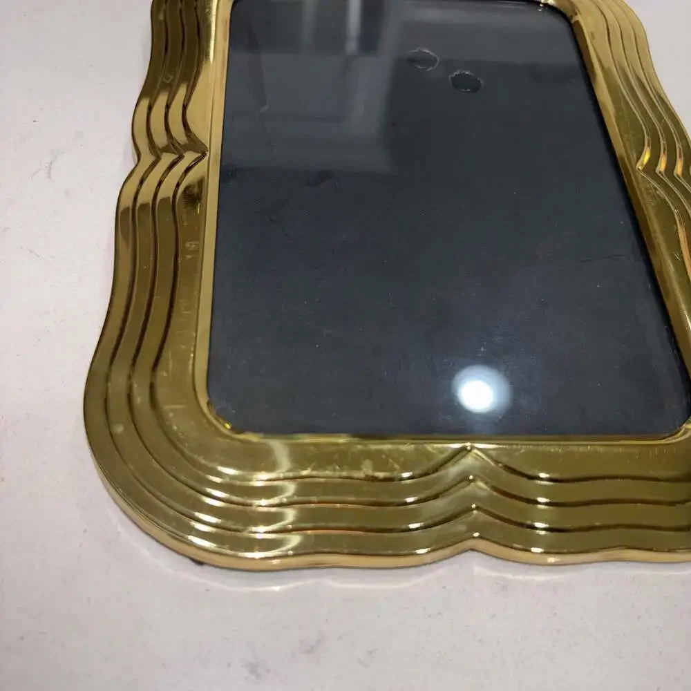 Vintage Art Deco Style Gold-Tone Metal Picture Frame with Wavy Border
